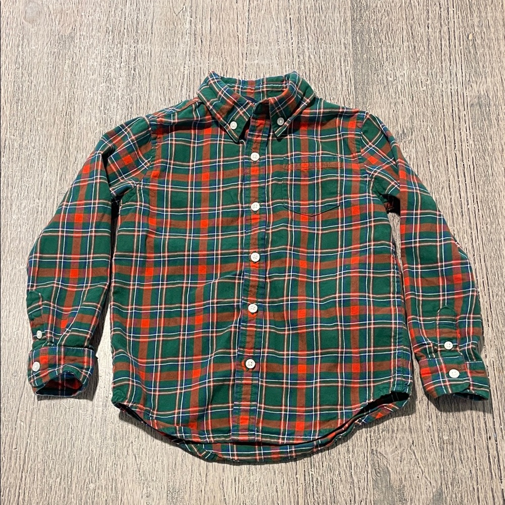 Janie and Jack Green and Red Plaid Button Down Shirt Size 4